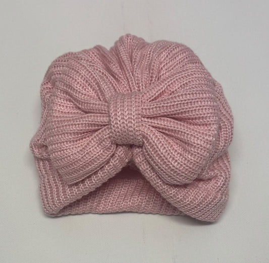 Baby Girls Knitted Bow Turban Hat – Baby & Toddler Ribbed Winter Hat - choice of colours