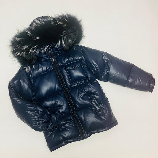 Winter Coat Navy Blue fur hood