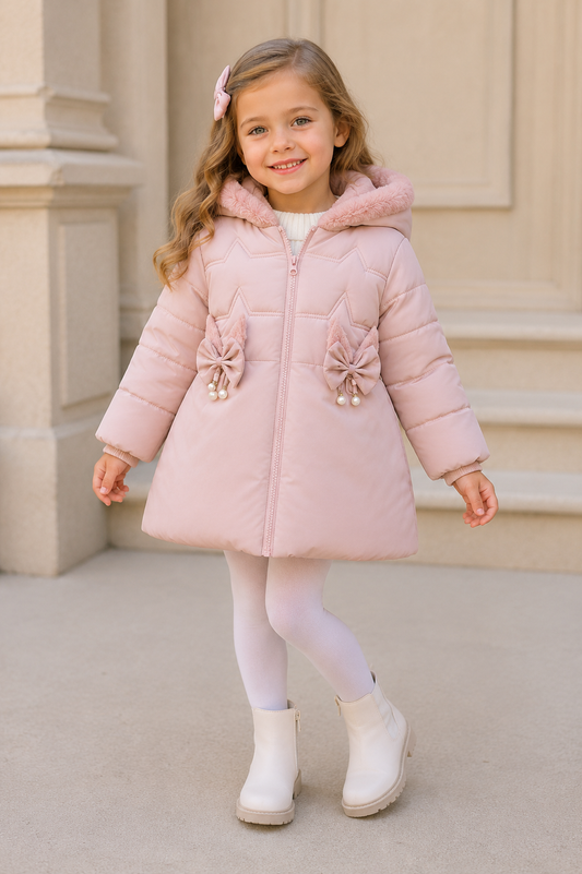 Girls Faux Fur Hooded Pink Winter Puffer Coat | Warm Padded Jacket | Ages 2–6 *Online Product
