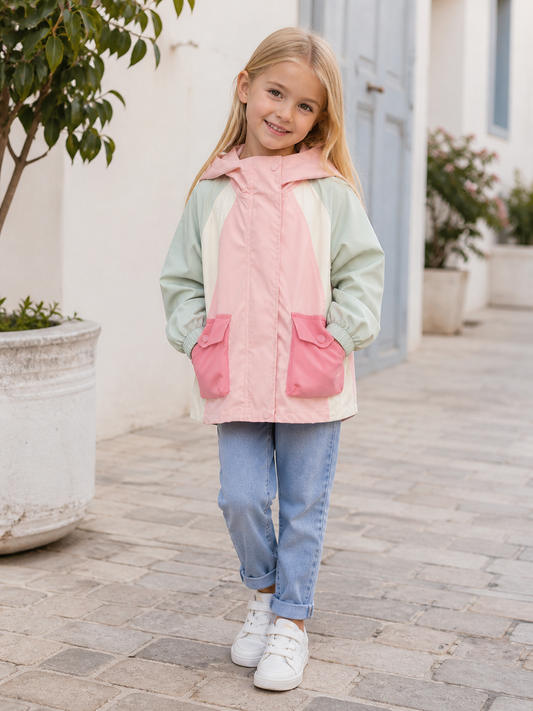 Girls Colour Block Hooded Jacket – Pink & Sage *Online Product