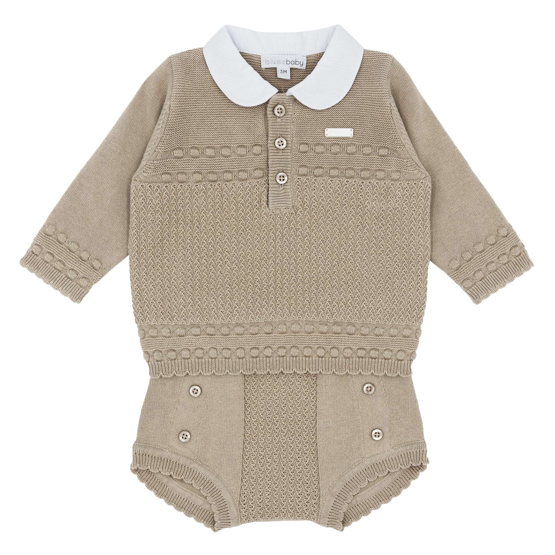 Blues Baby Boys Beige Valongo Collection Knitted Jam Pants Set