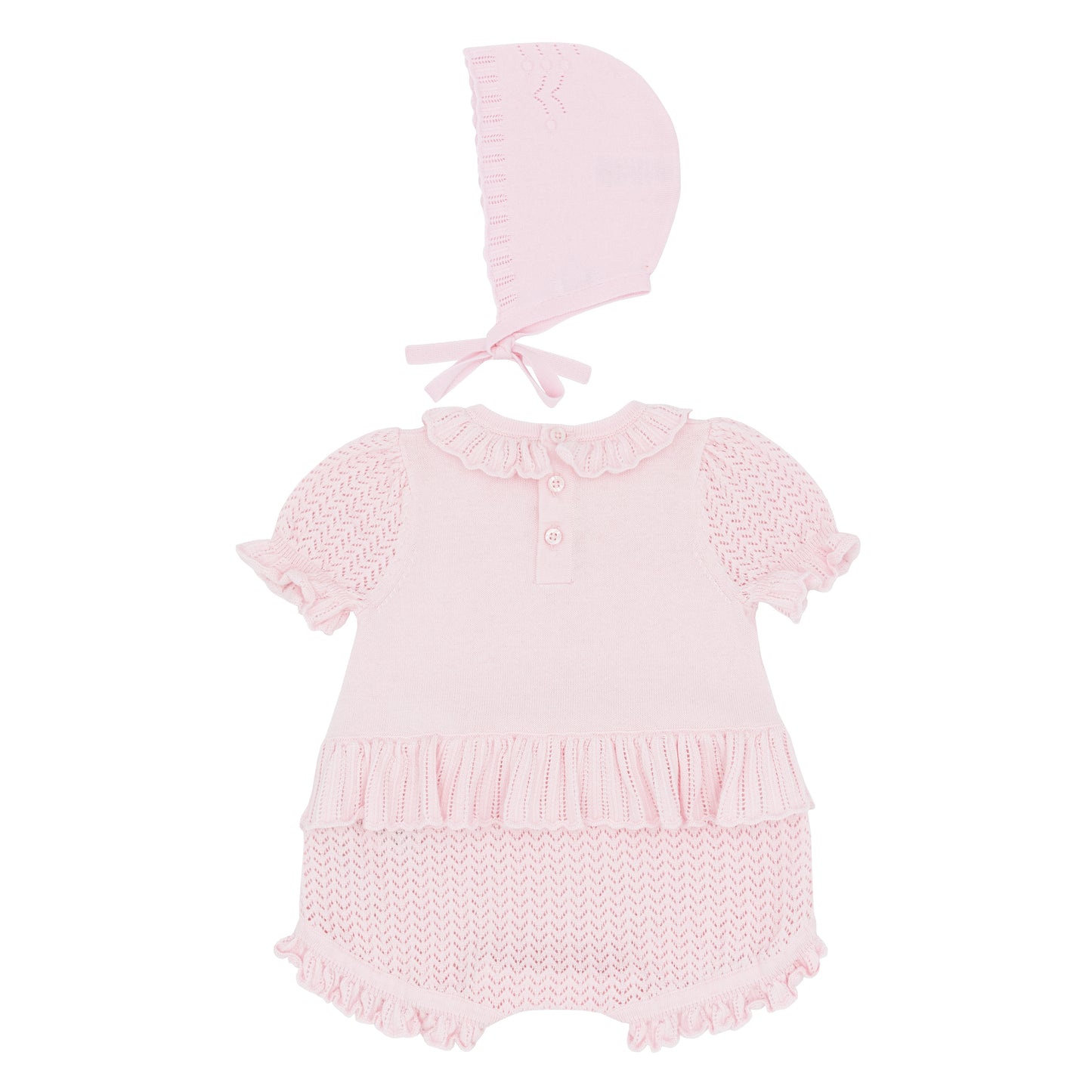 Blues Baby Girls Marbella Pink Knitted Romper and Bonnet