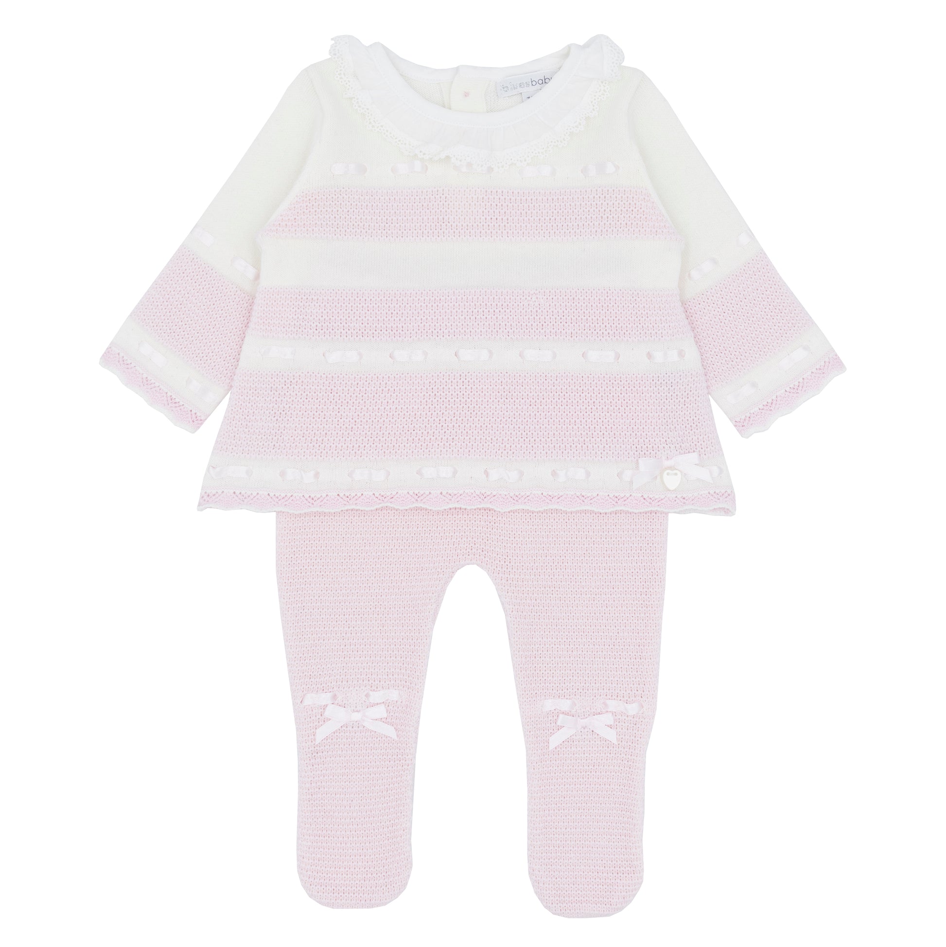 Blues Baby Girls Gistel Pink/Ivory Knitted two Piece Set with Feet