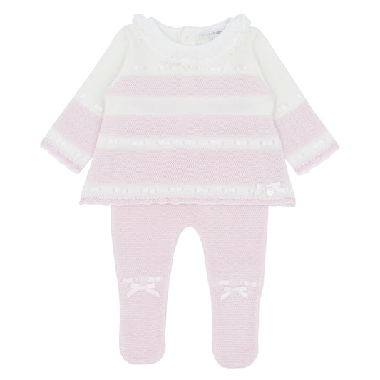 Blues Baby Girls Gistel Pink/Ivory Knitted two Piece Set with Feet