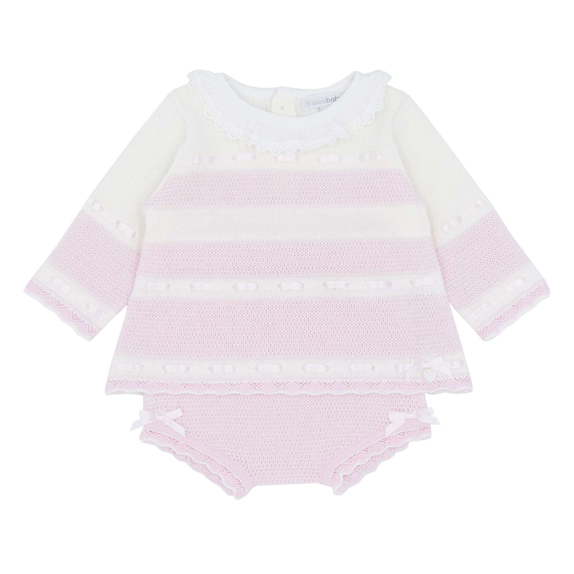 Blues Baby Girls Gistel Pink/Ivory Knitted Jam Pants Set