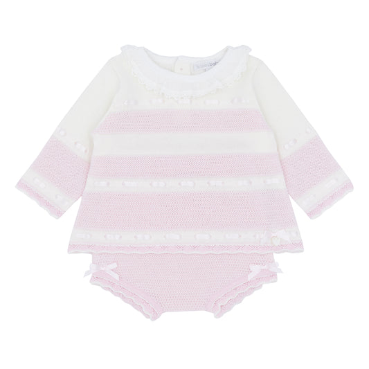 Blues Baby Girls Gistel Pink/Ivory Knitted Jam Pants Set