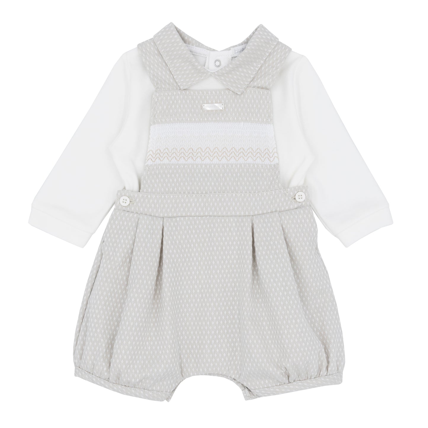 Blues Baby Boys Beuamont Beige Bloomer Dungaree Set