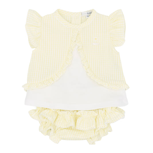 Girls twin set, lemon bloomer shirt and cardigan