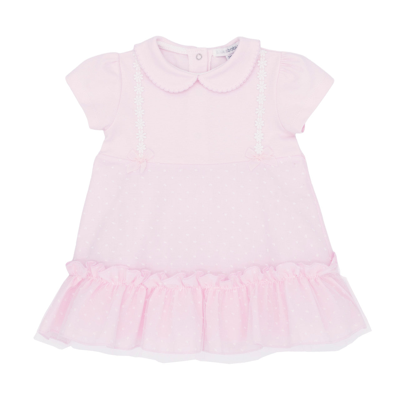 toddler Pink summer dress with a collar and frill hem