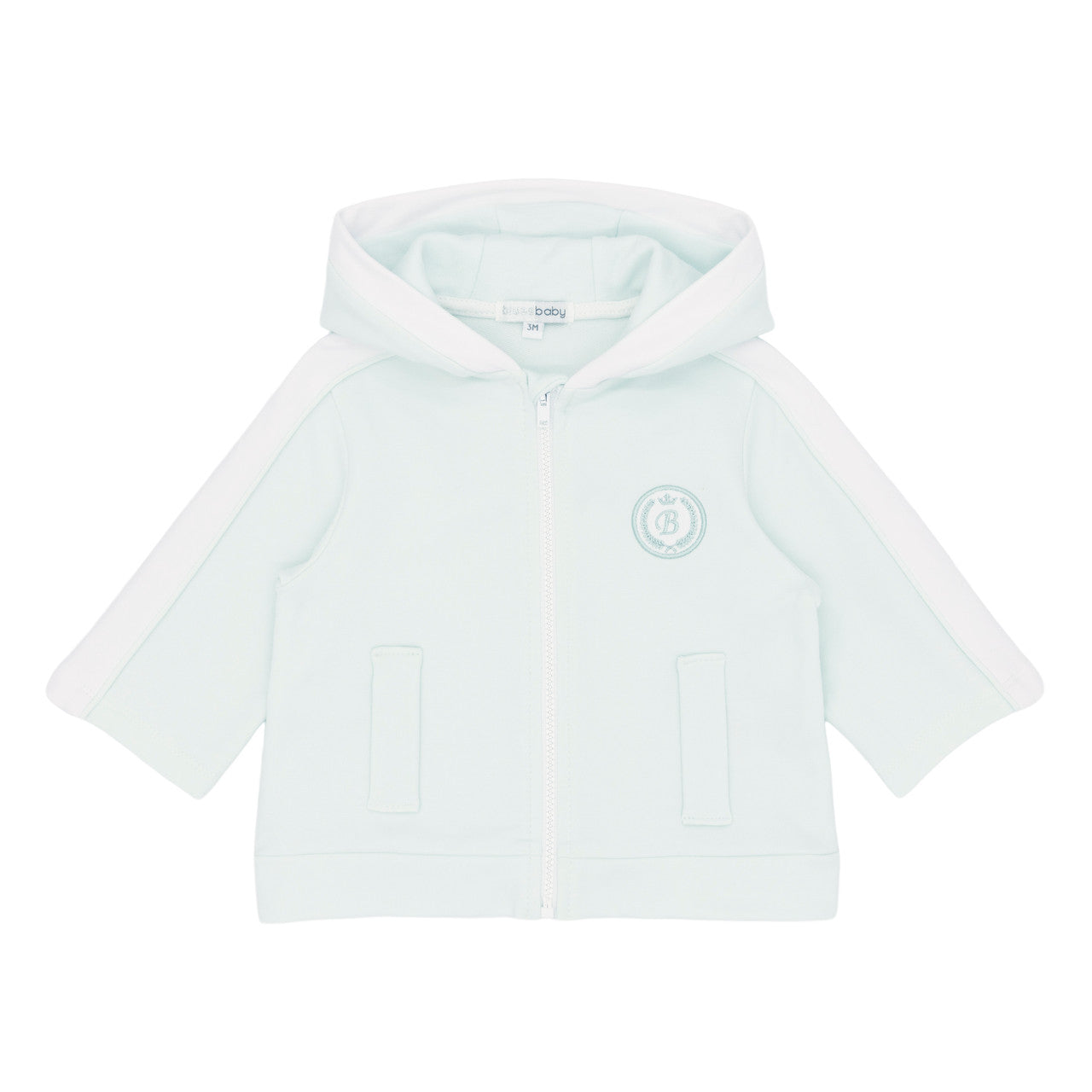 Blues baby mint green hooded jacket on a white background