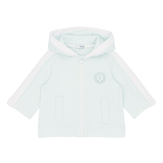 Blues baby mint green hooded jacket on a white background