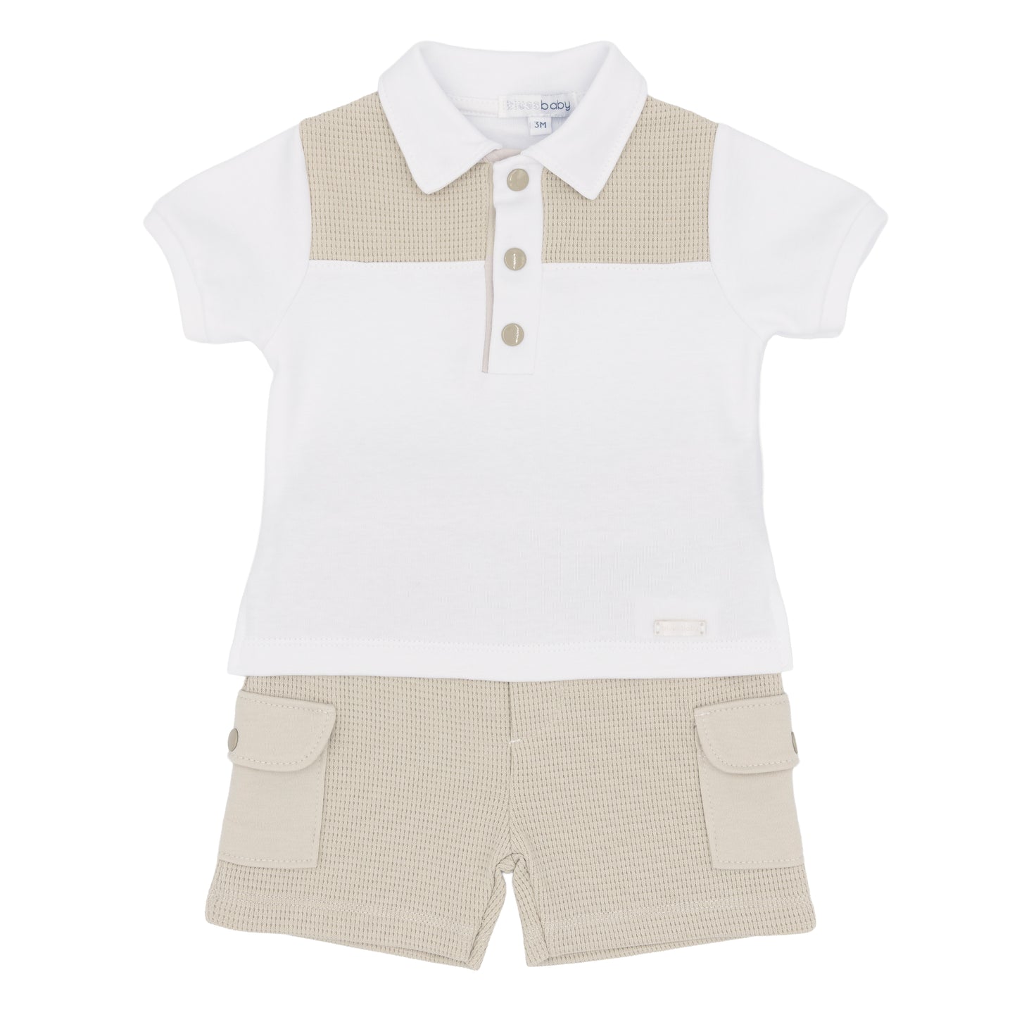 Blues Baby Malo boys beige shorts and matching polo t shirt perfect summer outfit