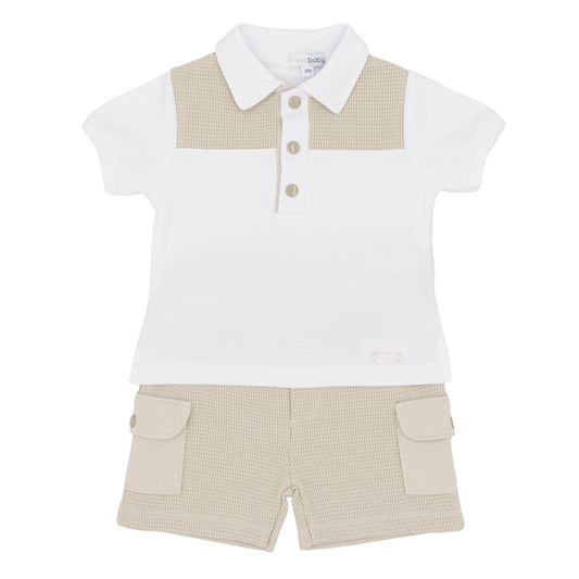 Blues Baby Malo boys beige shorts and matching polo t shirt perfect summer outfit