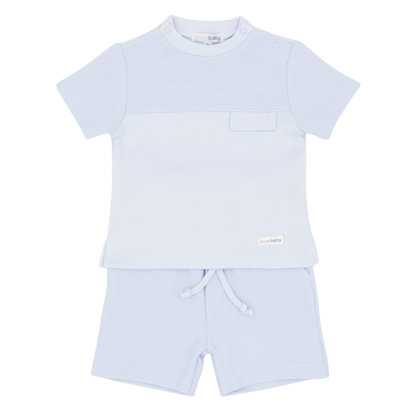 Light blue children's t-shirt and shorts set on a white background