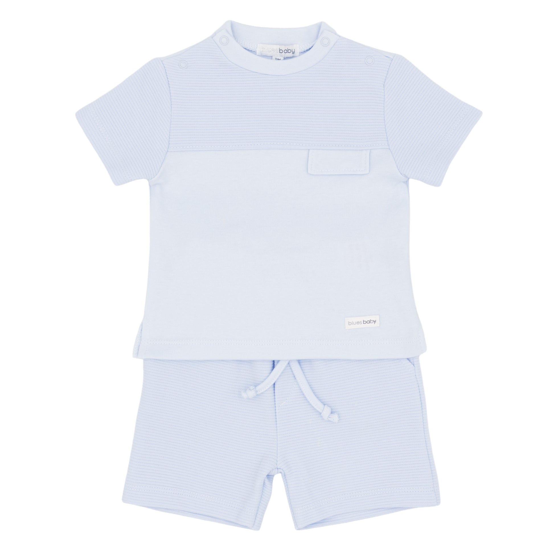 Light blue children's t-shirt and shorts set on a white background