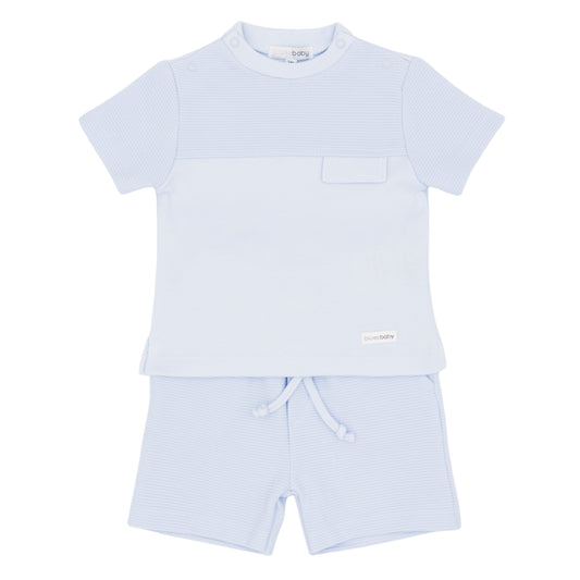 Light blue children's t-shirt and shorts set on a white background