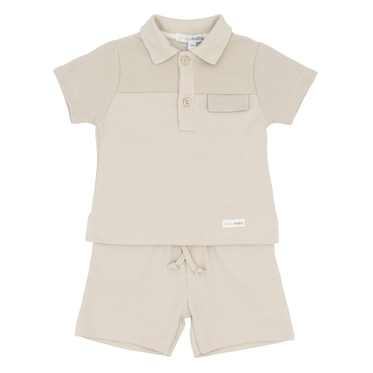 Bues Baby Boys Beige polo t shirt and shorts set