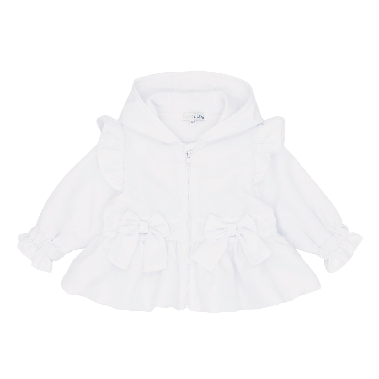 White girls jacket with ruffled sleeves and frill details