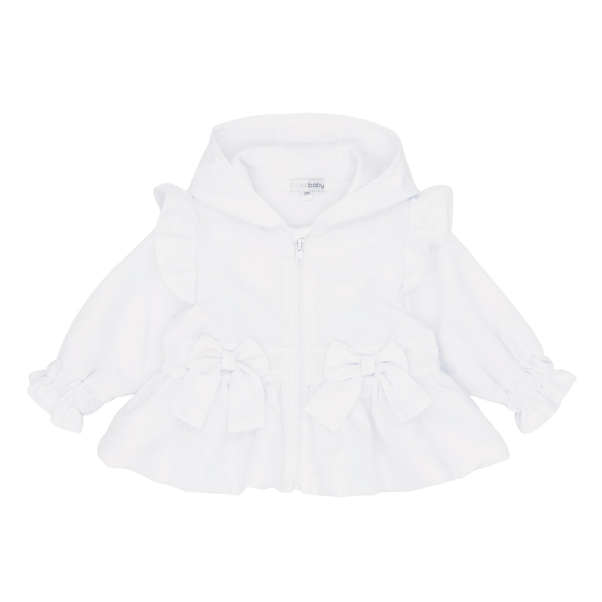 White girls jacket with ruffled sleeves and frill details