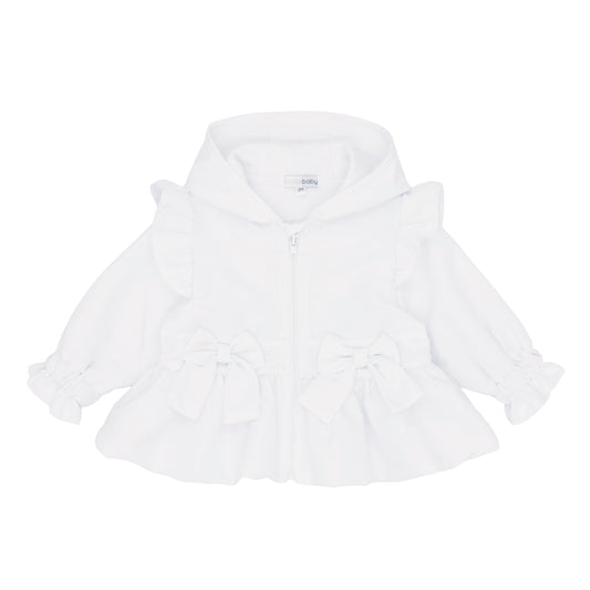White girls jacket with ruffled sleeves and frill details