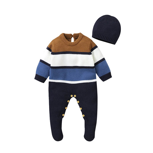 Baby Boys Navy Striped Romper