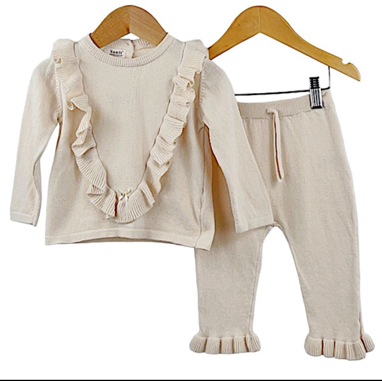 Baby Chevron Ruffle Frill Set Beige