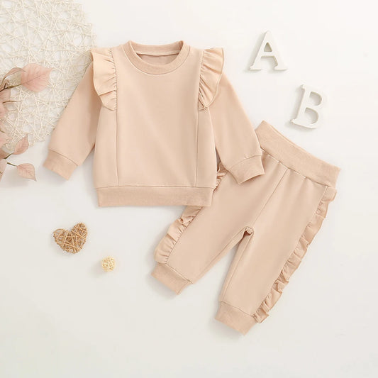 Baby Girl Beige Frill Lounge Set