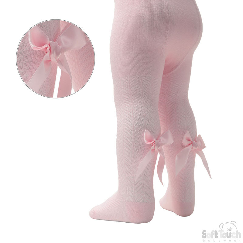 Baby Pink Chevron Knit Bow Tights