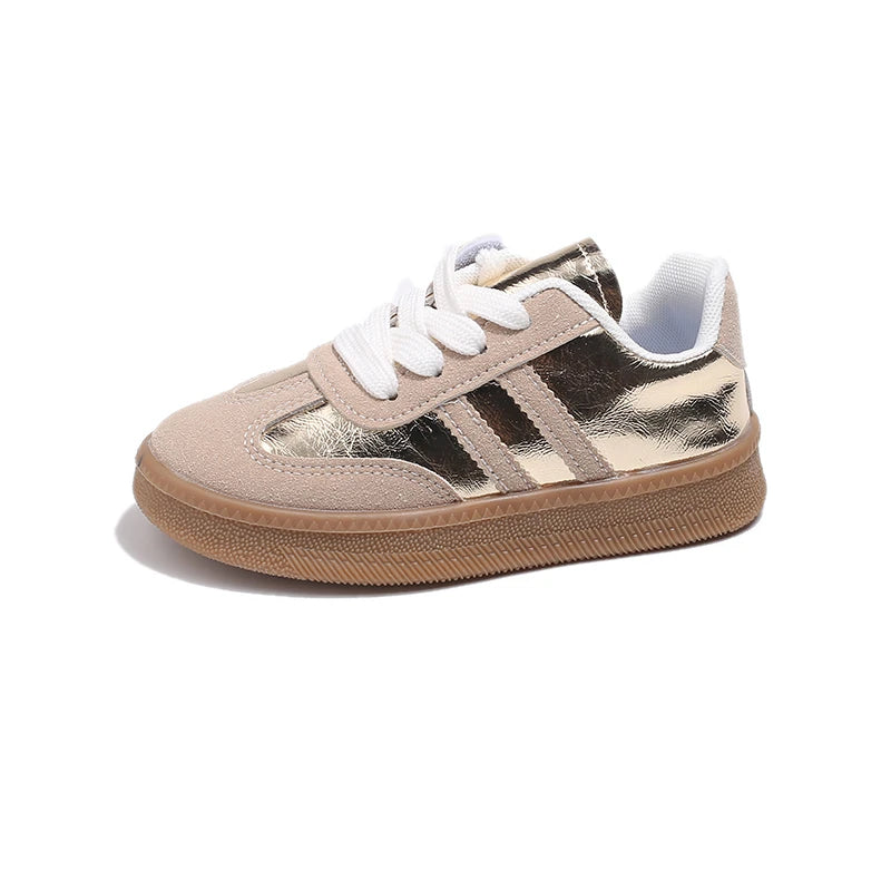 Boys Beige Board Shoes Gold Stripe 