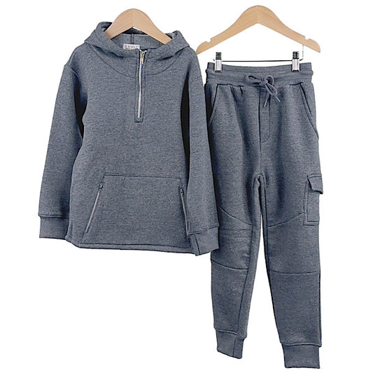 Boys Grey Combat Half zip Hoodie Lounge Set