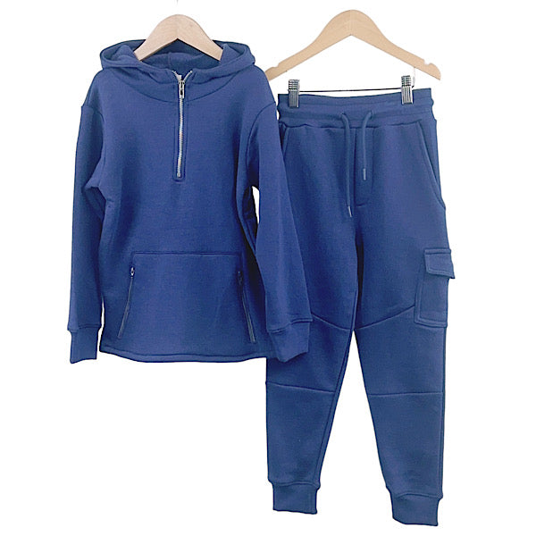 Boys Navy Combat Half zip Hoodie Lounge Set