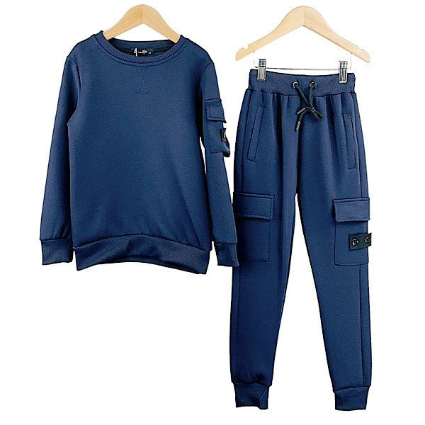 Boys Navy Velcro Combat Tracksuit