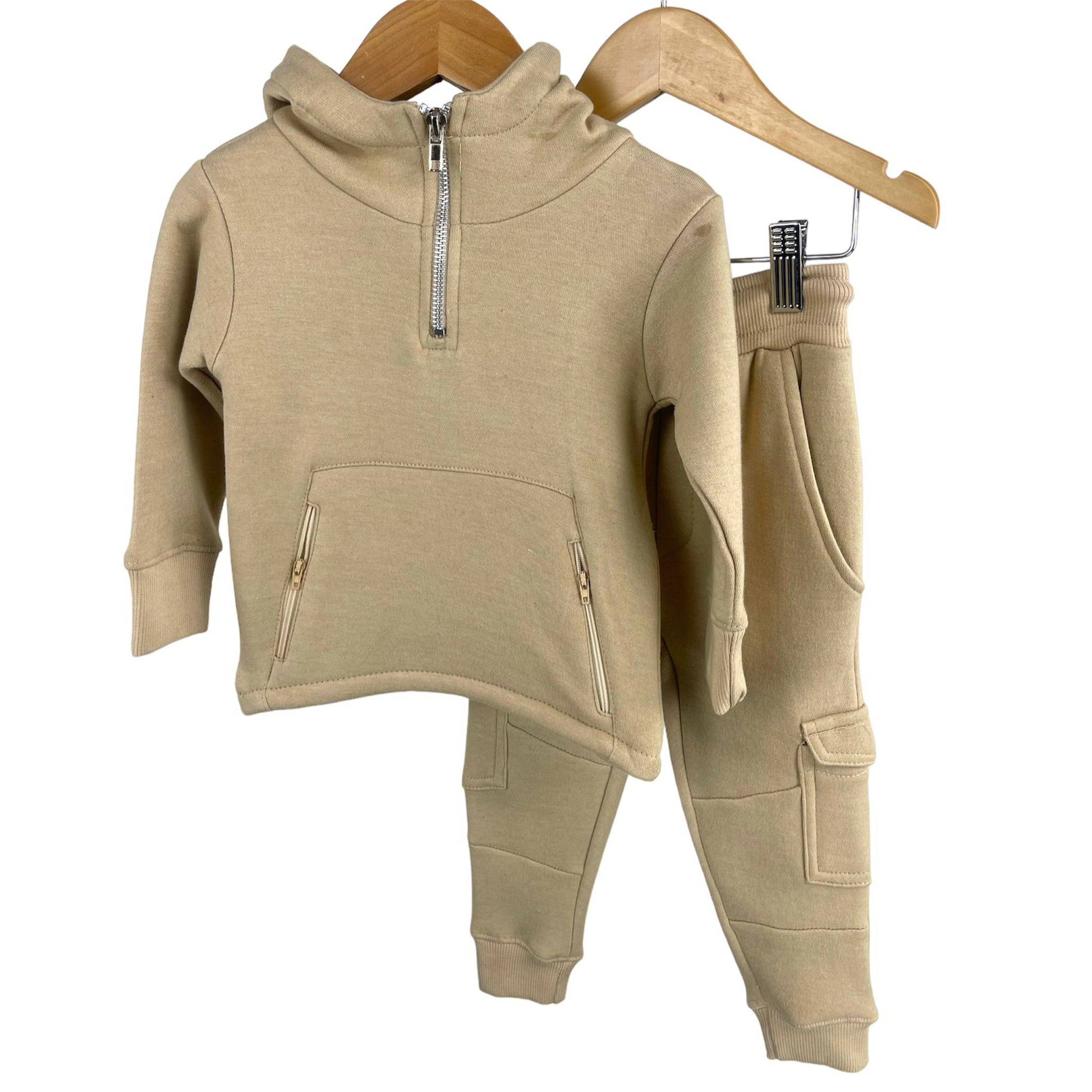 Boys Toddler Beige Combat Half zip Hoodie Lounge Set