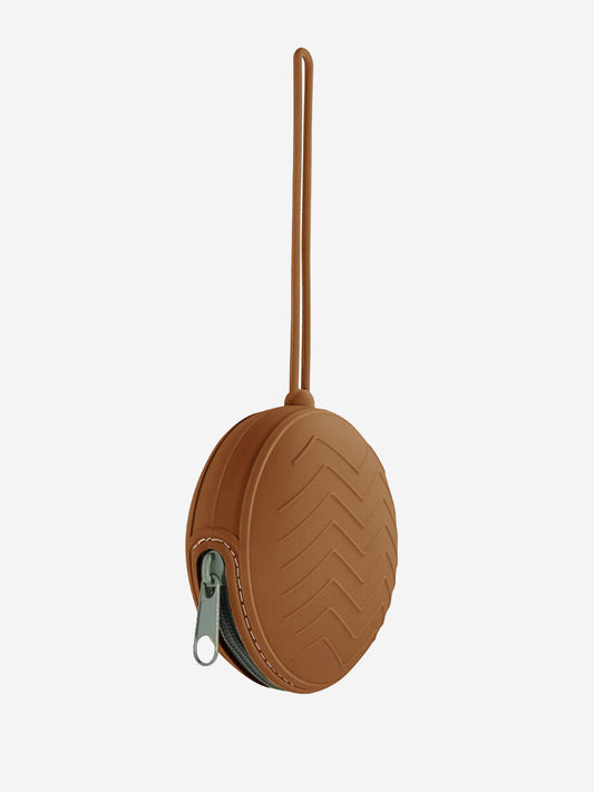 Braunes rundes Schnuller-Etui aus Silikon mit Trageschlaufe, One size