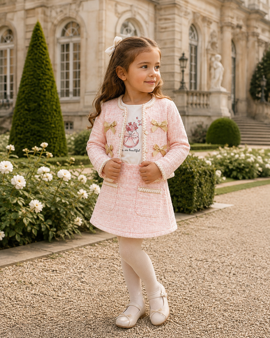Giorgio Bambino Tweed 3PC Skirt Set Pink