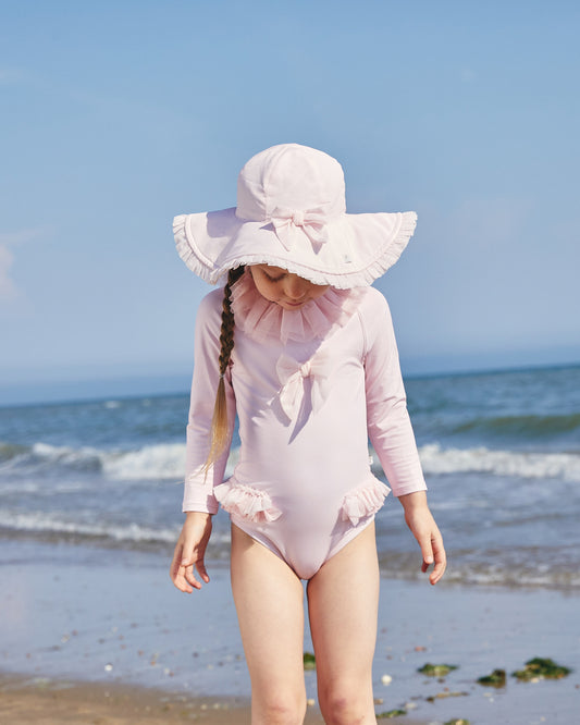 Caramelo Kids Girls Pink Long Sleeve Tulle Frill Swimsuit (UPF 50)