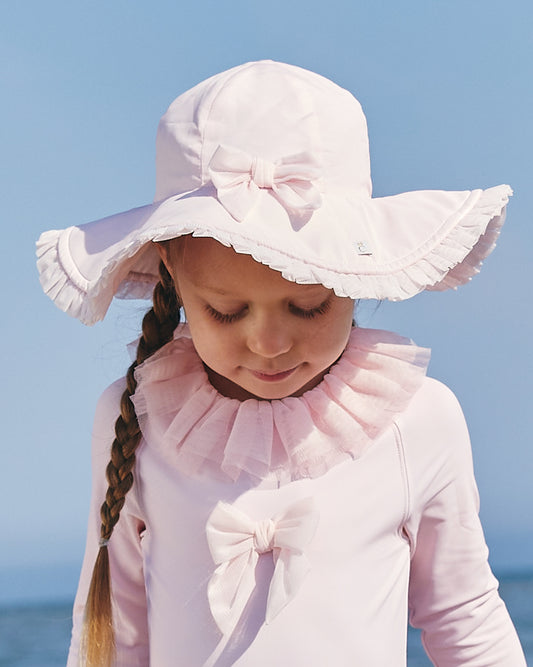 Caramelo Kids Girls Pink Tulle Trim Sunsafe Hat with Bow