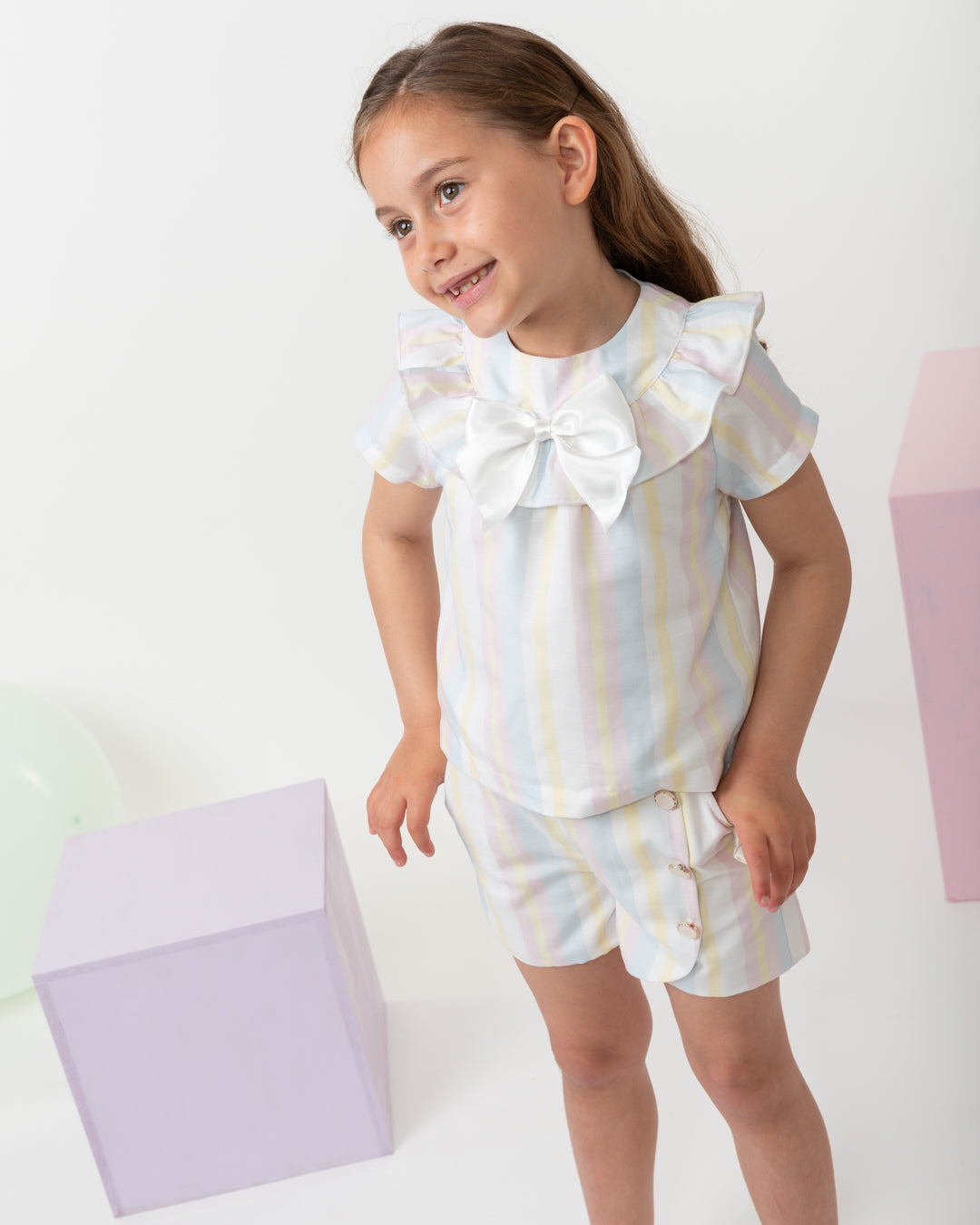 Caramelo Kids Girls Rainbow Sweet Stripes Shorts Set