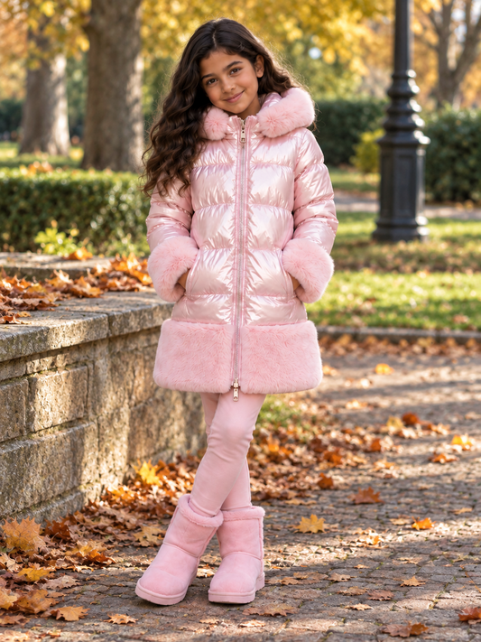 Giorgio Bambino Pink Faux Fur Hooded Coat