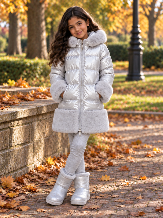 Giorgio Bambino Silver Faux Fur Hooded Coat