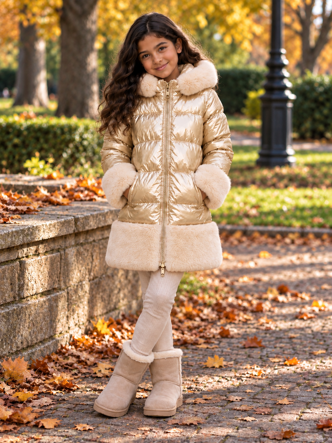 Giorgio Bambino Gold Faux Fur Hooded Coat