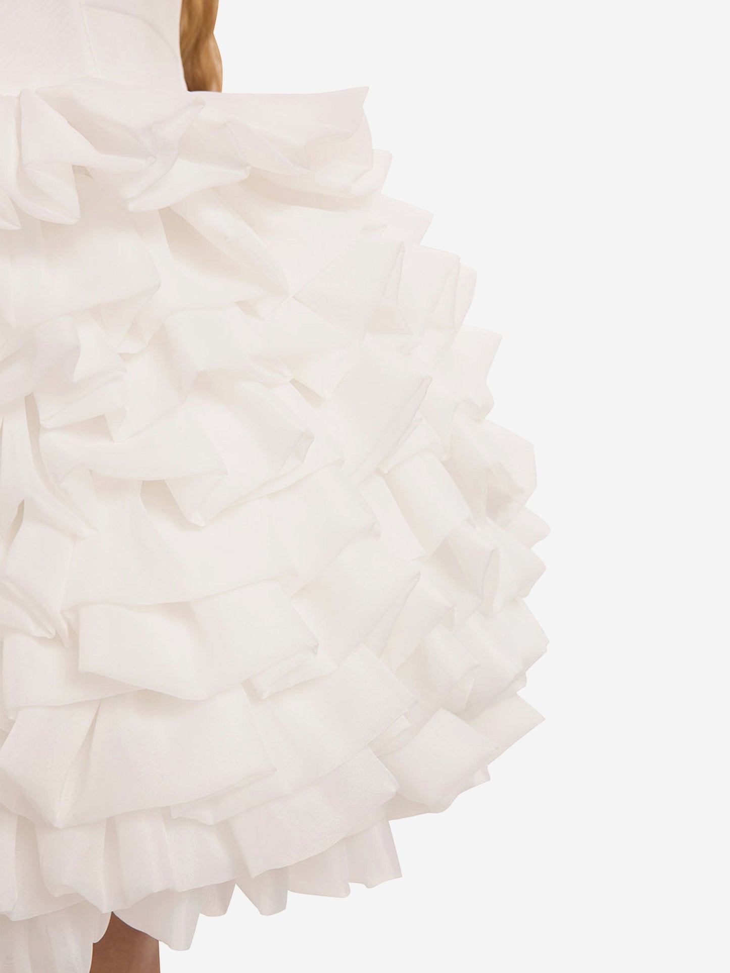 White tulle ruffle skirt with layered petal tiers