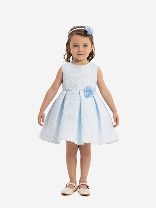 Baby girl flower dress: sleeveless white bodice, light-blue skirt panels
