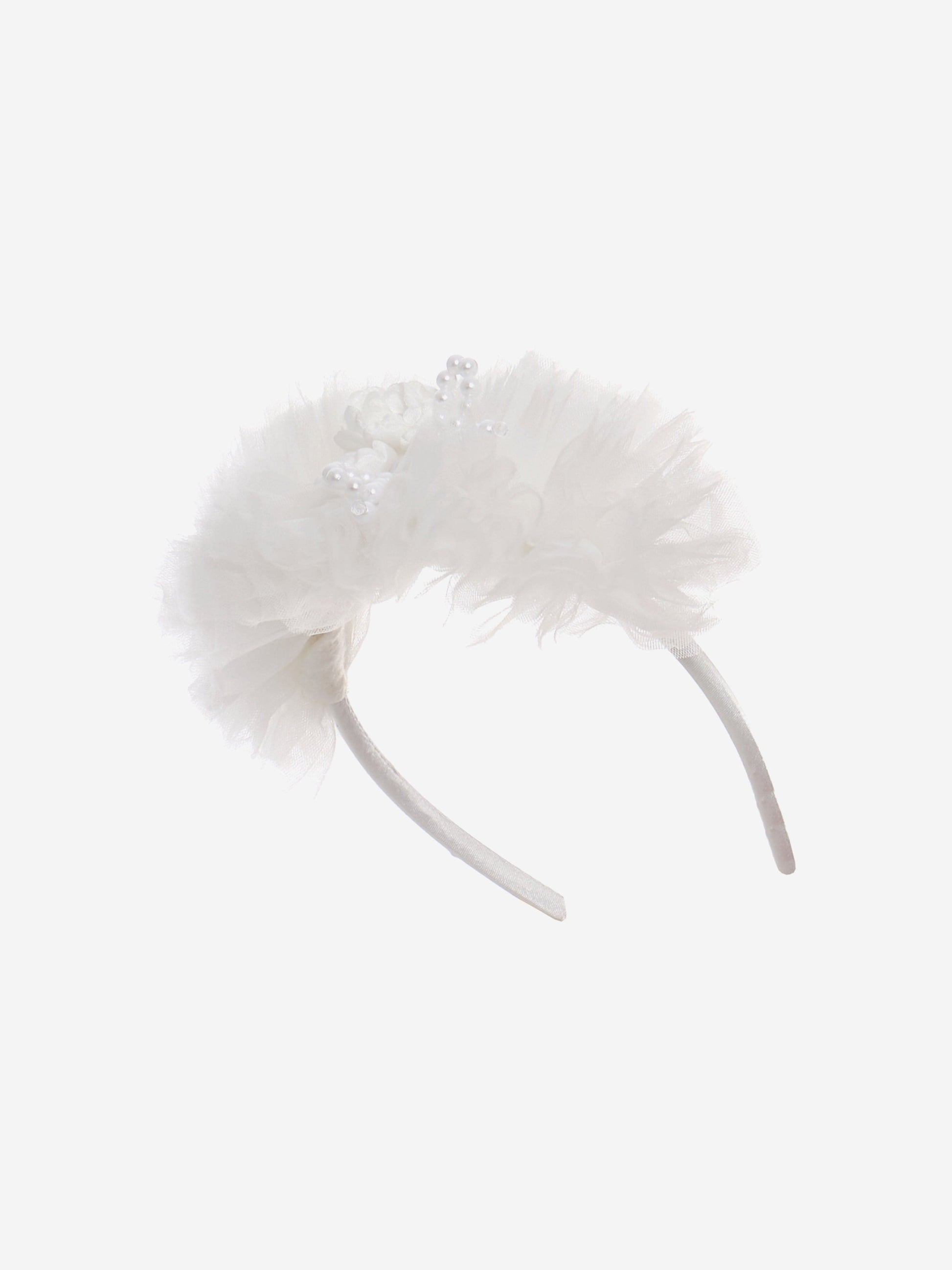 Ivory tulle flower headband with pearl beading