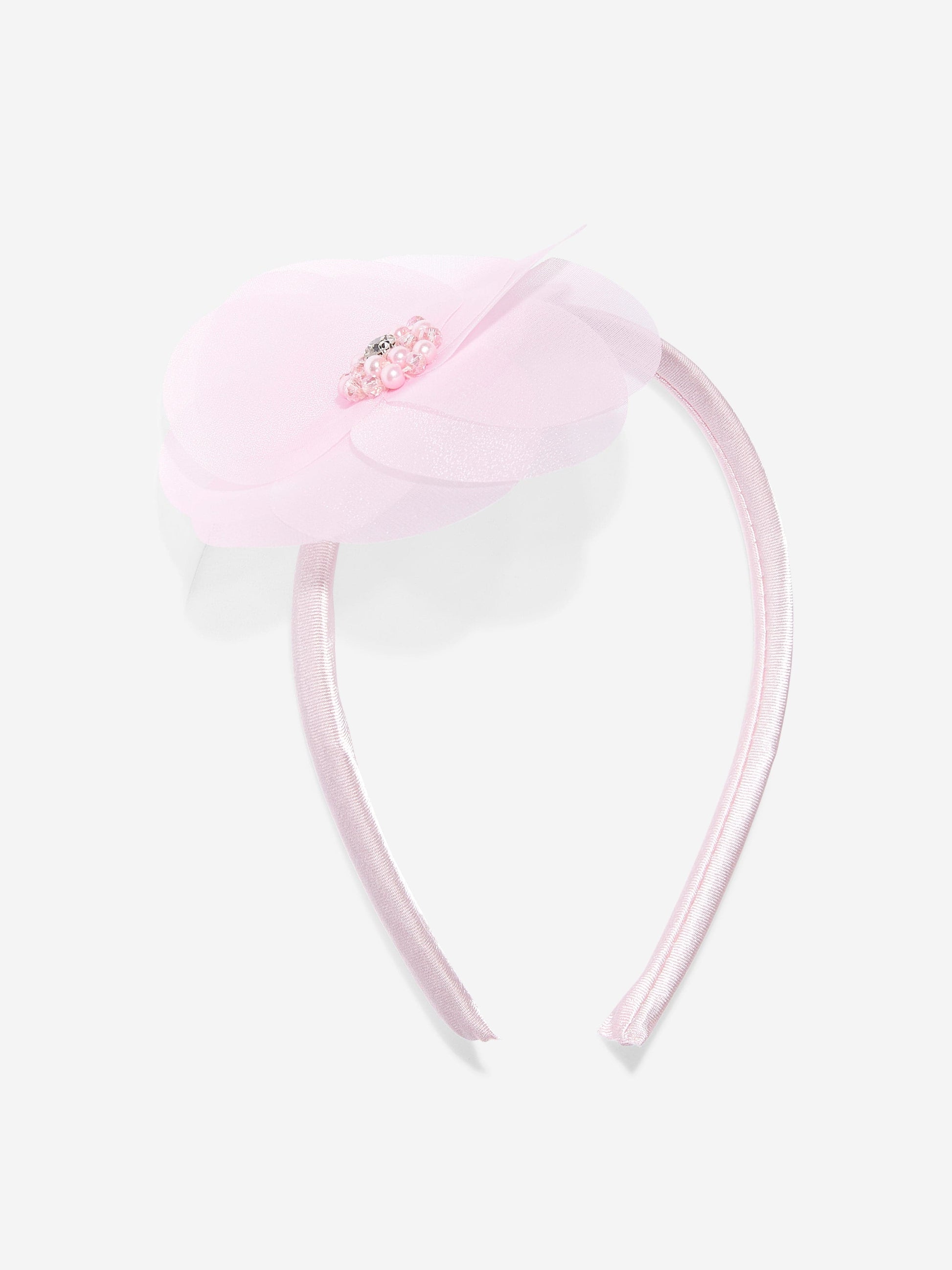 Pink flower headband with tulle bow for girls