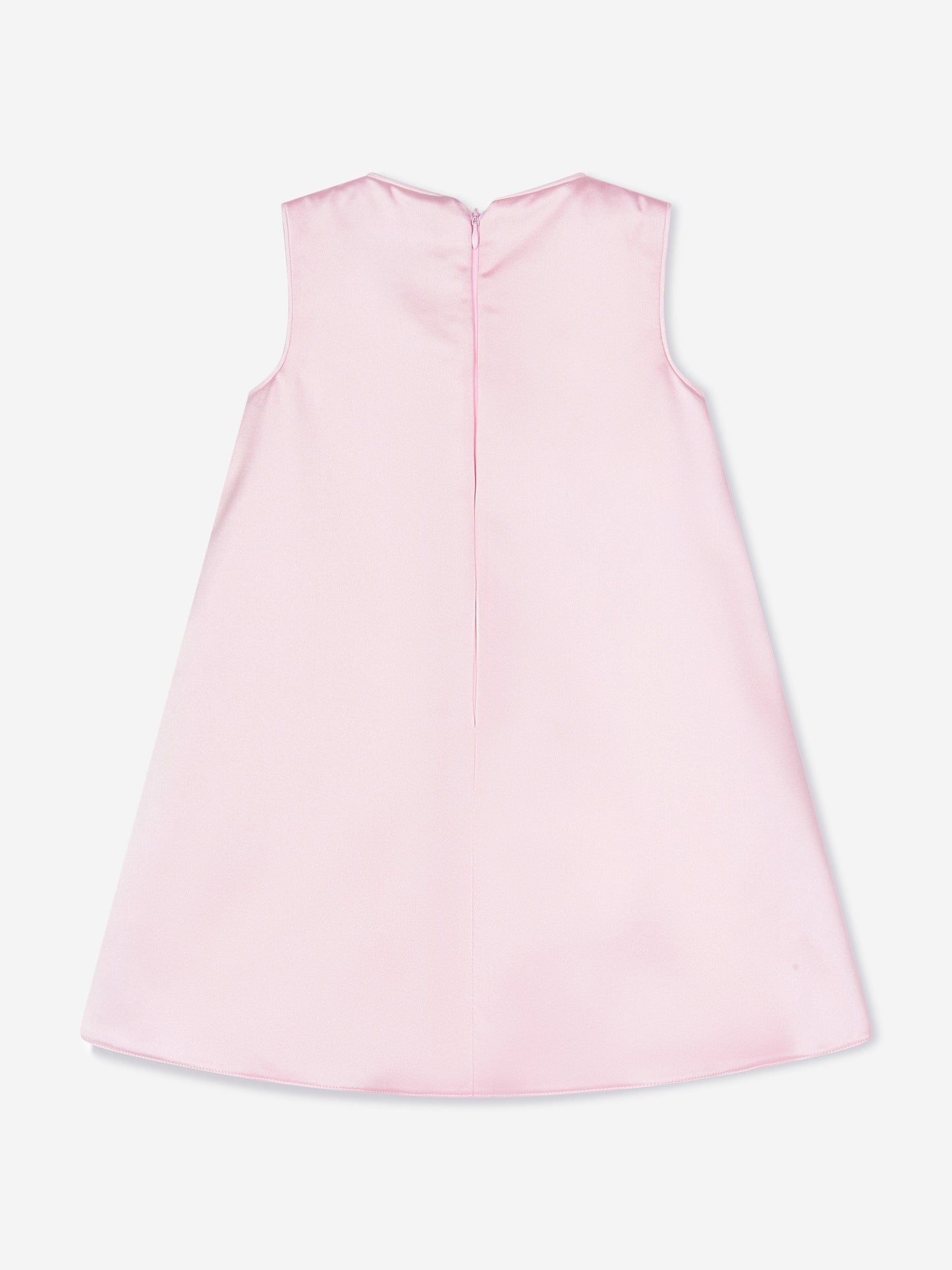 Pink sleeveless occasion dress back view with center seam