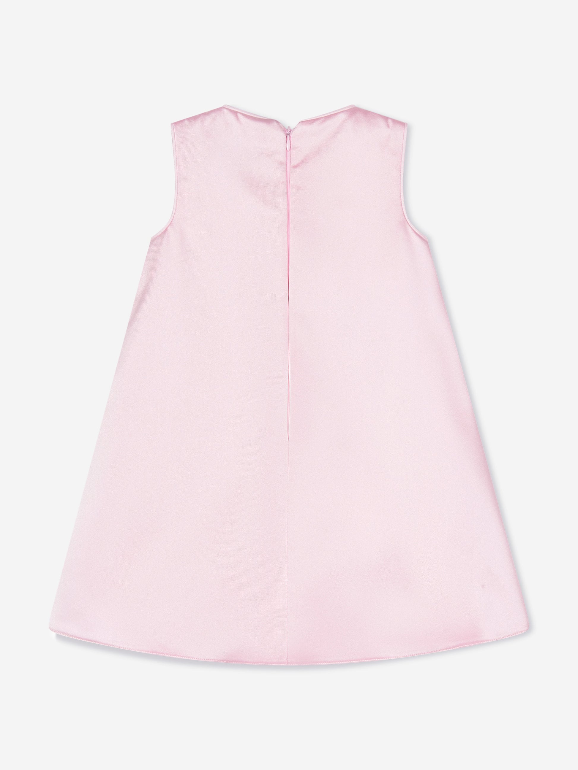 Pink sleeveless occasion dress back view with center seam