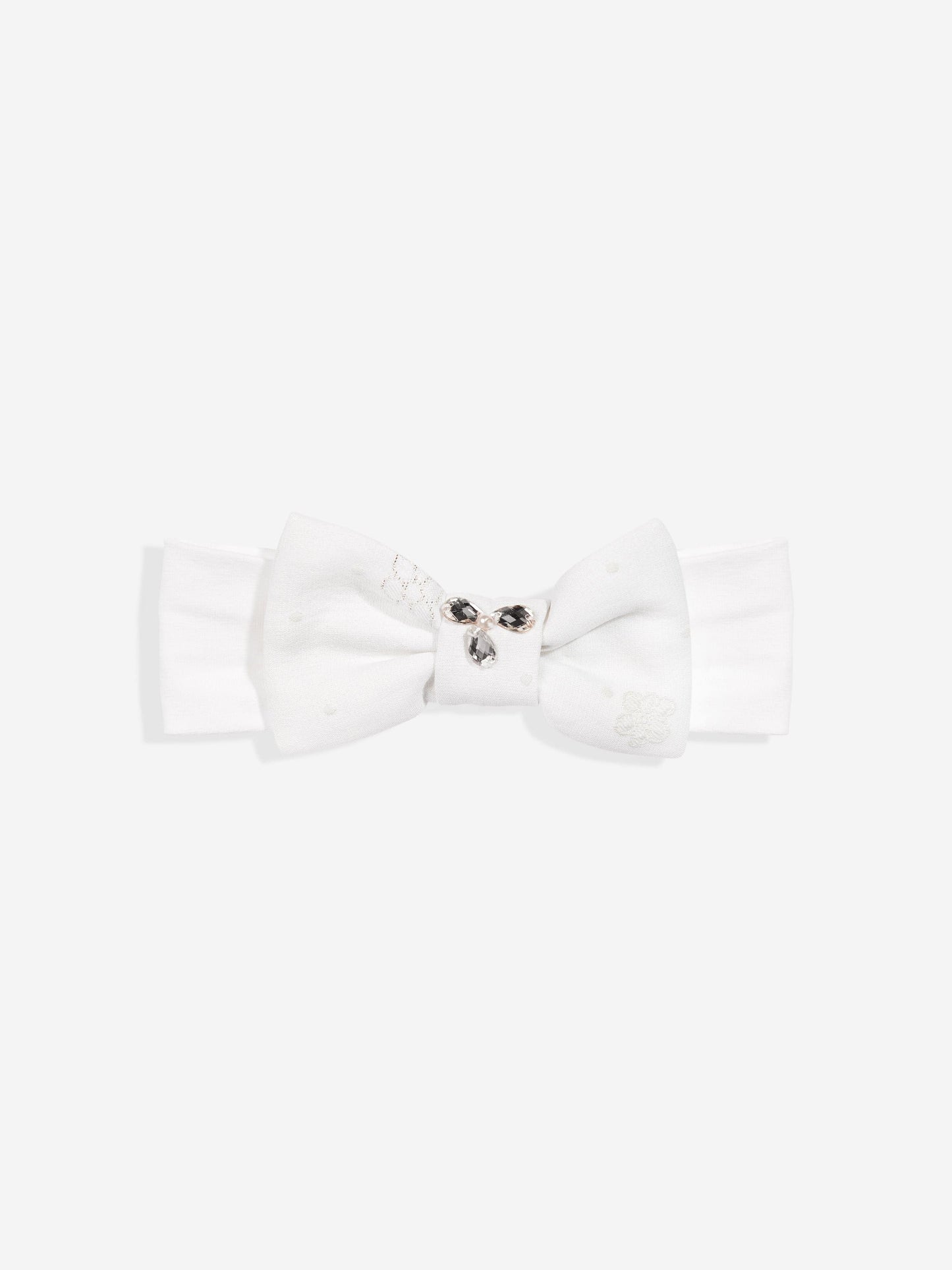Ivory fabric headband with jewel center bow