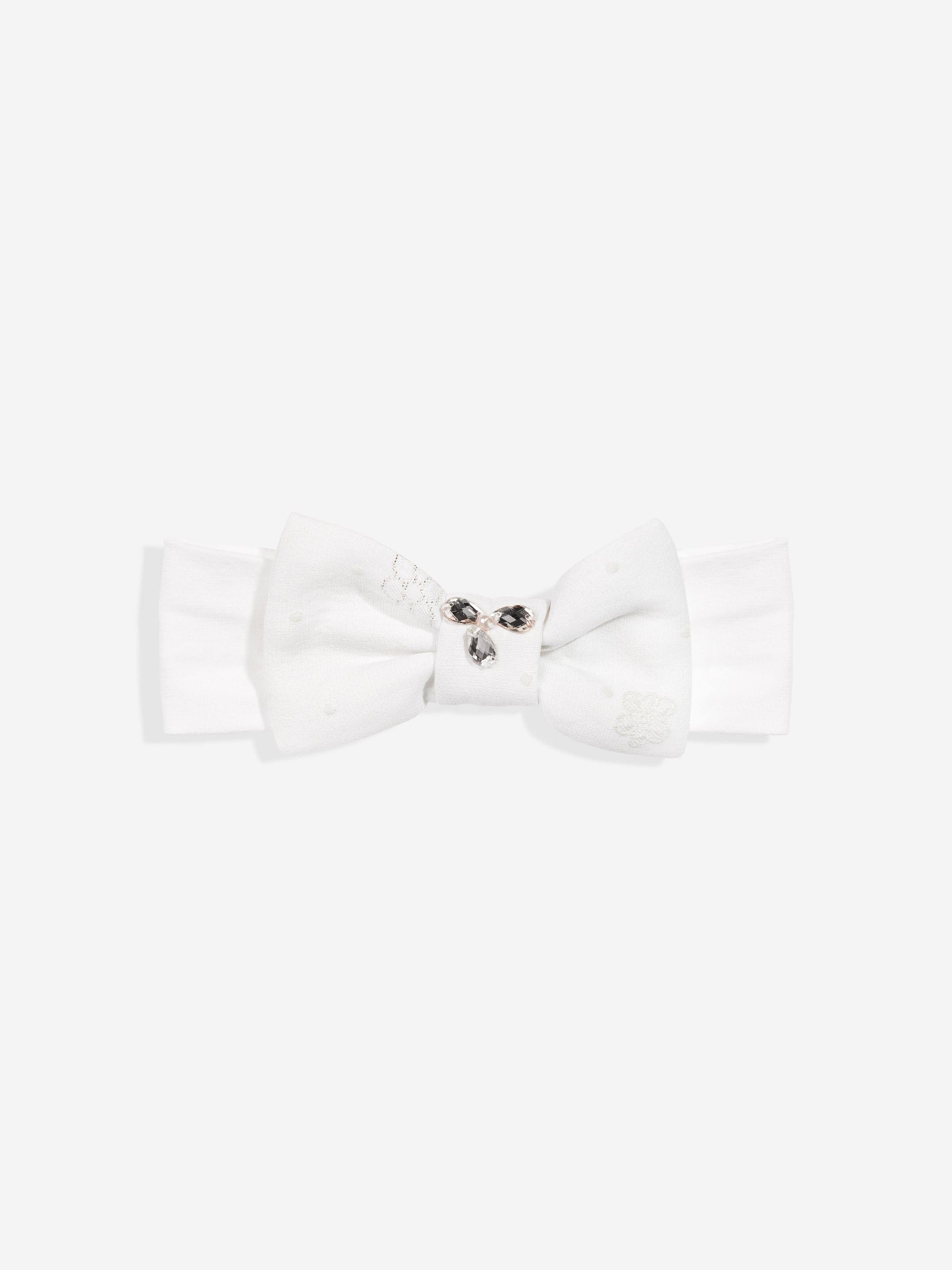 Ivory fabric headband with jewel center bow
