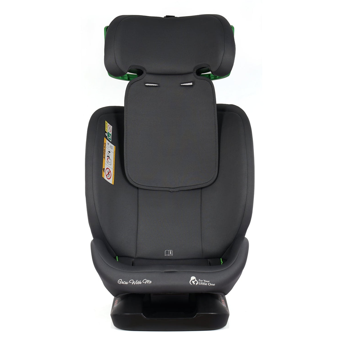 Dark gray car seat rear view with padded back insert and side head support wings